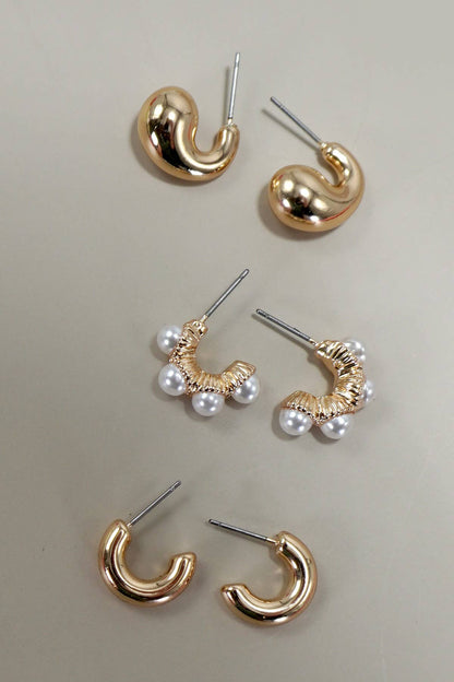 Pearl Huggie Hoop Earrings | Gold
