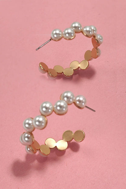 Pearl Zig Zag Hoop Earrings | Gold