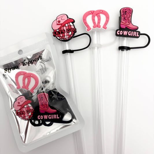 Straw Topper 3 pack | Pink Boot