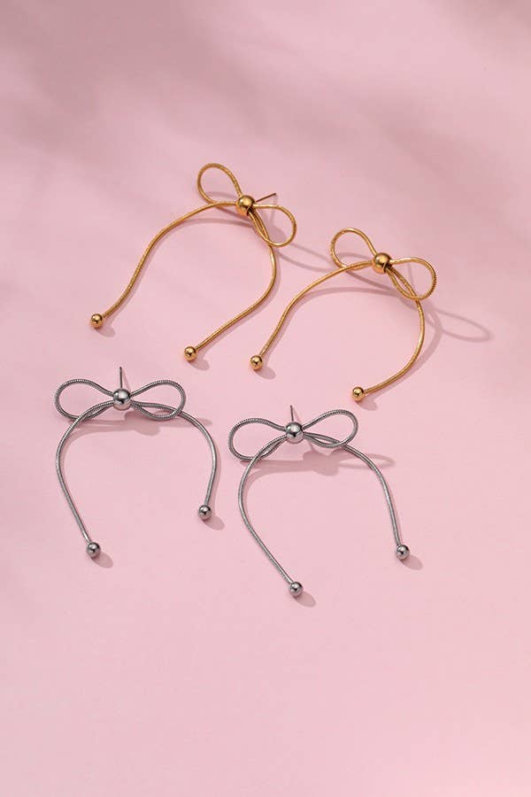18K Stainless Steel Bow Earrings | Silver