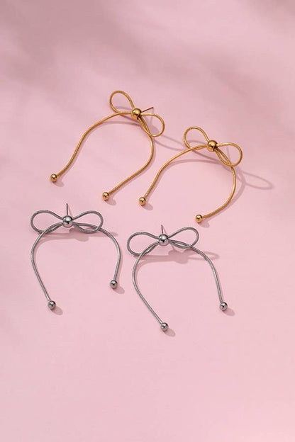18K Stainless Steel Bow Earrings | Silver