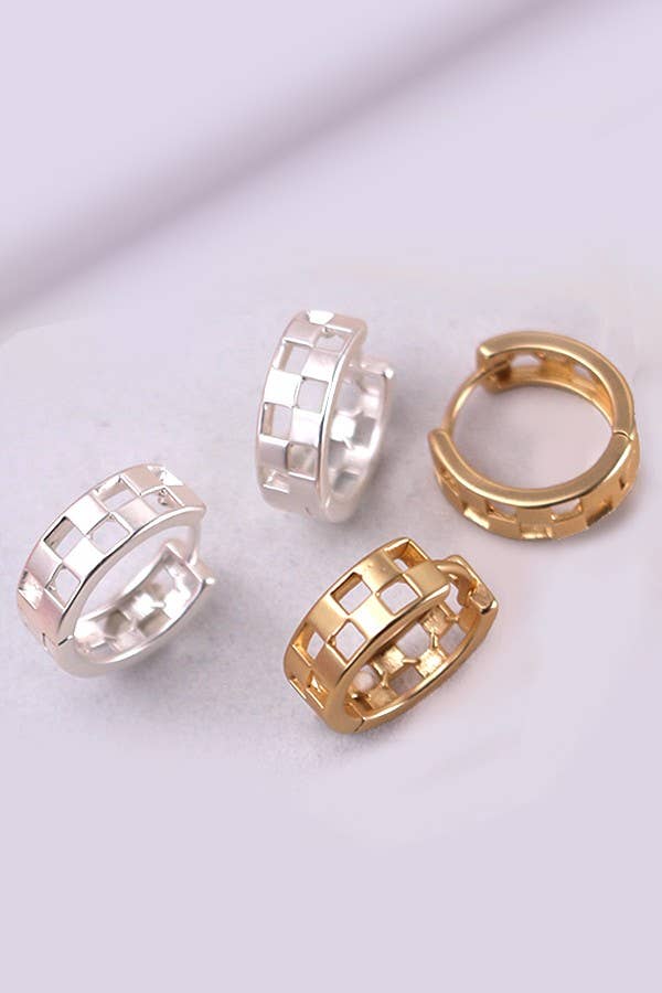 Mini Cutout Checkered Hoop Earring | Gold