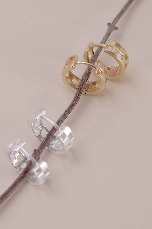 Mini Cutout Checkered Hoop Earring | Gold