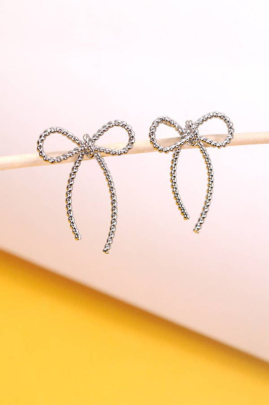 Rope Bow Stud Earrings | Silver