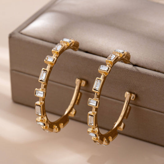 Classic Baguette Hoop Earrings | Gold