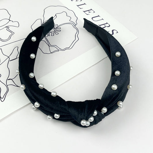 Knotted Beaded Pearl Headband | Black