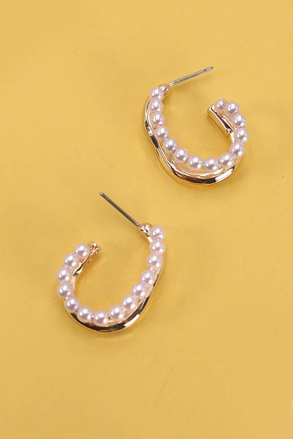 Pearl U Hoop Earrings | Gold