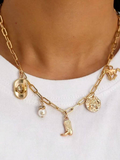 Western Boot Charm Necklace | Gold