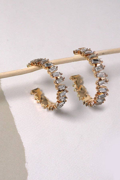 Baguette Rhinestone Hoop Earrings | Gold