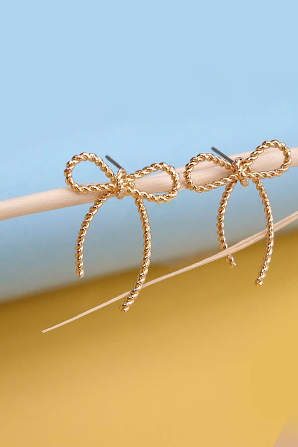 Rope Bow Stud Earrings | Gold