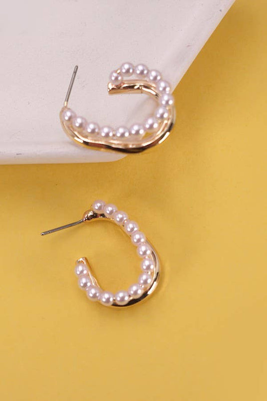 Pearl U Hoop Earrings | Gold