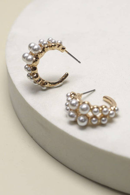 Pearl Mini Hoop Earrings | Gold
