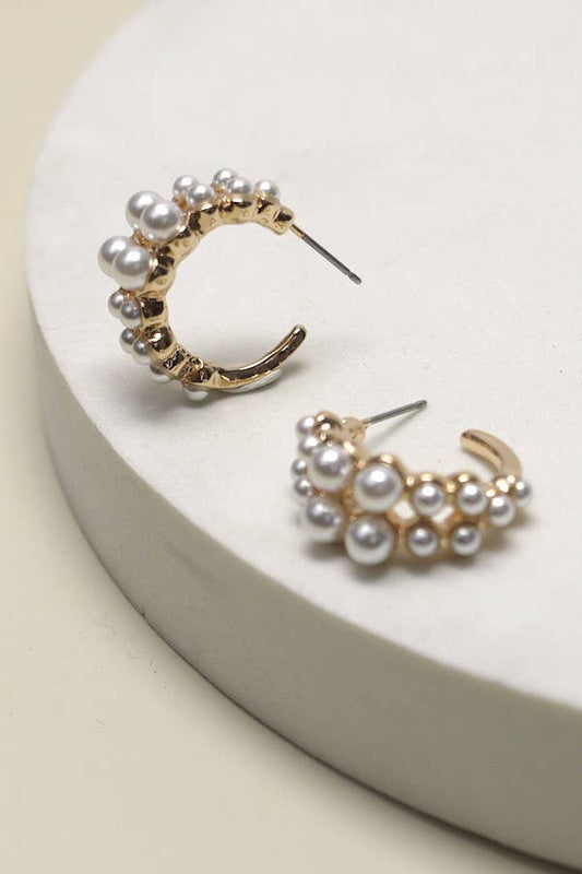 Pearl Mini Hoop Earrings | Gold