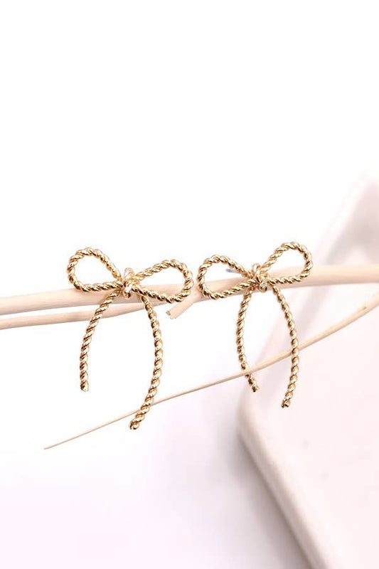 Rope Bow Stud Earrings | Gold
