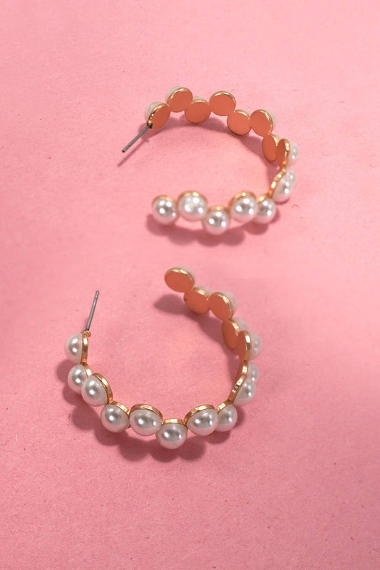 Pearl Zig Zag Hoop Earrings | Gold