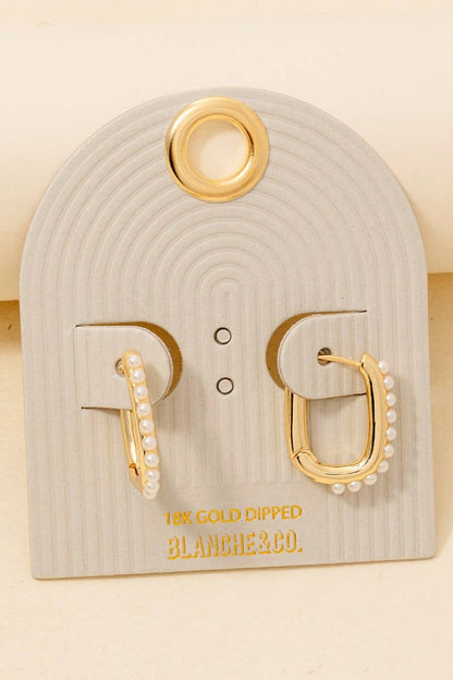 Pearl Rectangle Hoop Earrings | Gold