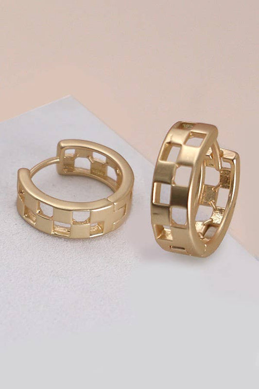 Mini Cutout Checkered Hoop Earring | Gold
