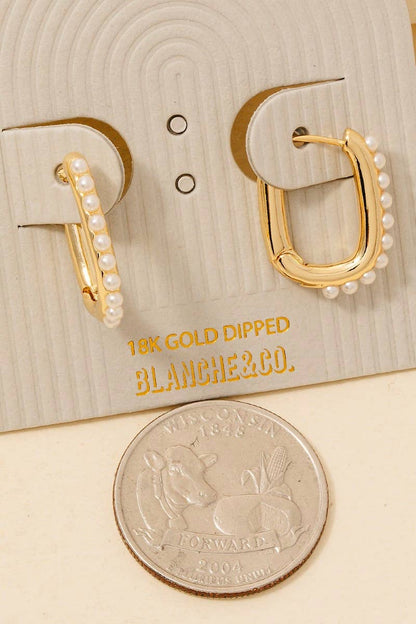 Pearl Rectangle Hoop Earrings | Gold