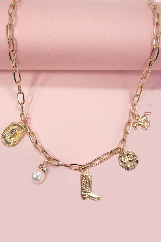 Western Boot Charm Necklace | Gold