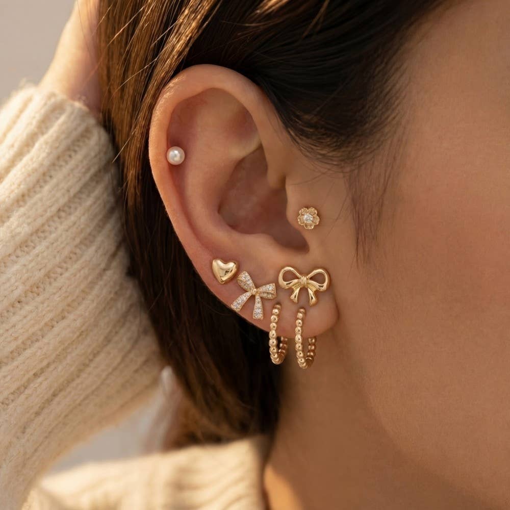 Bow And Hearts Earrings Set | Gold