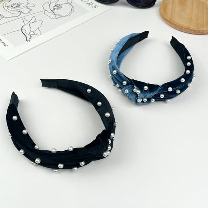 Knotted Beaded Pearl Headband | Black
