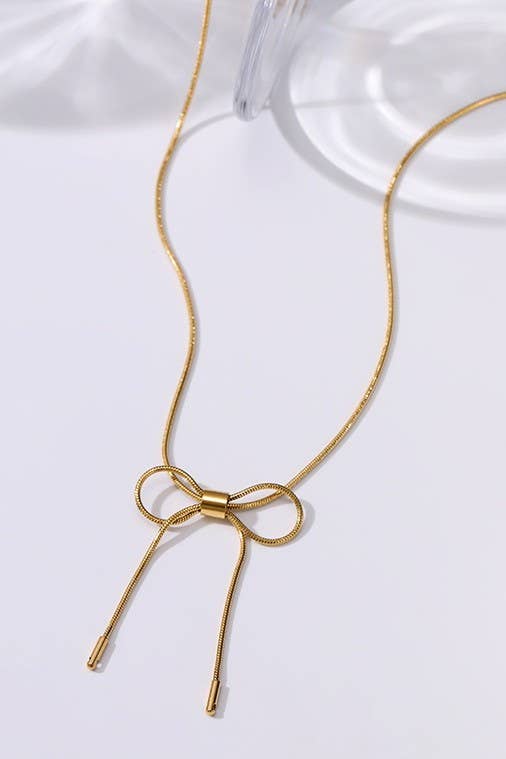 18K Stainless Steel Bow Necklace | Gold