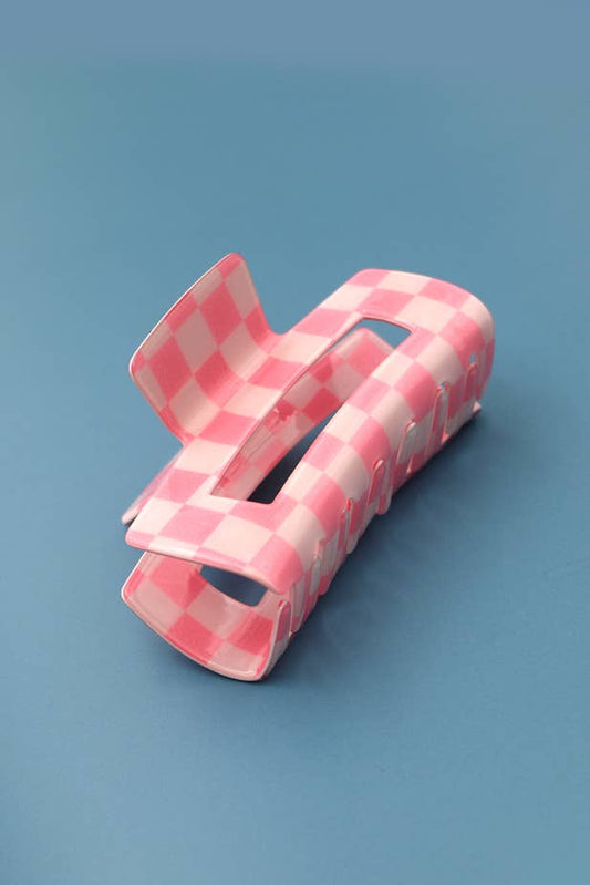 Jumbo Checkered Claw Clips | Pink