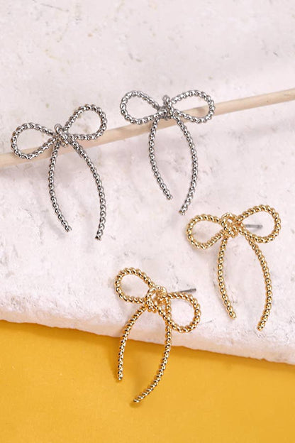 Rope Bow Stud Earrings | Gold