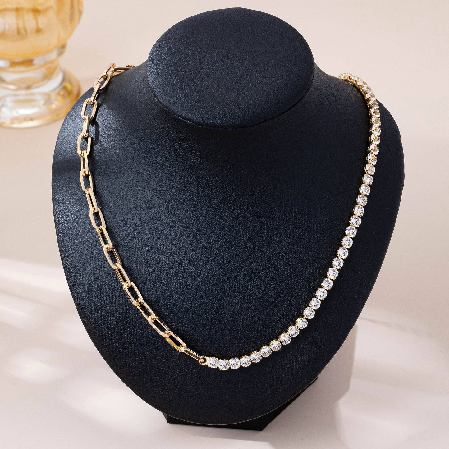 Dual Rhinestone Chainlink Necklace | Gold