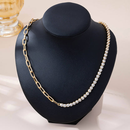 Dual Rhinestone Chainlink Necklace | Gold