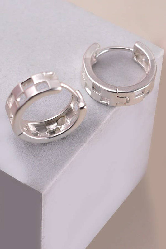 Mini Cutout Checkered Hoop Earring | Silver