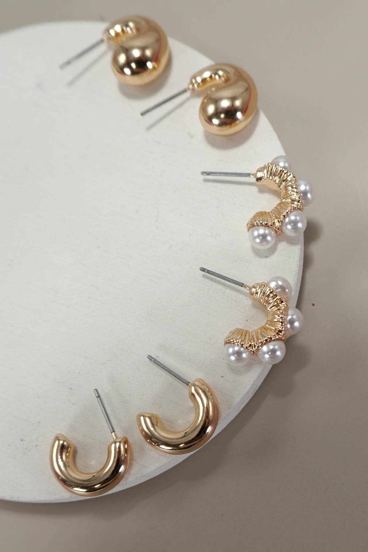 Pearl Huggie Hoop Earrings | Gold