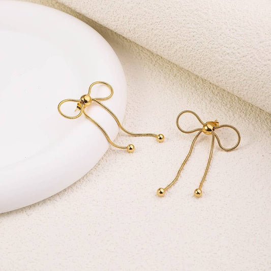 18K Stainless Steel Bow Earrings | Gold