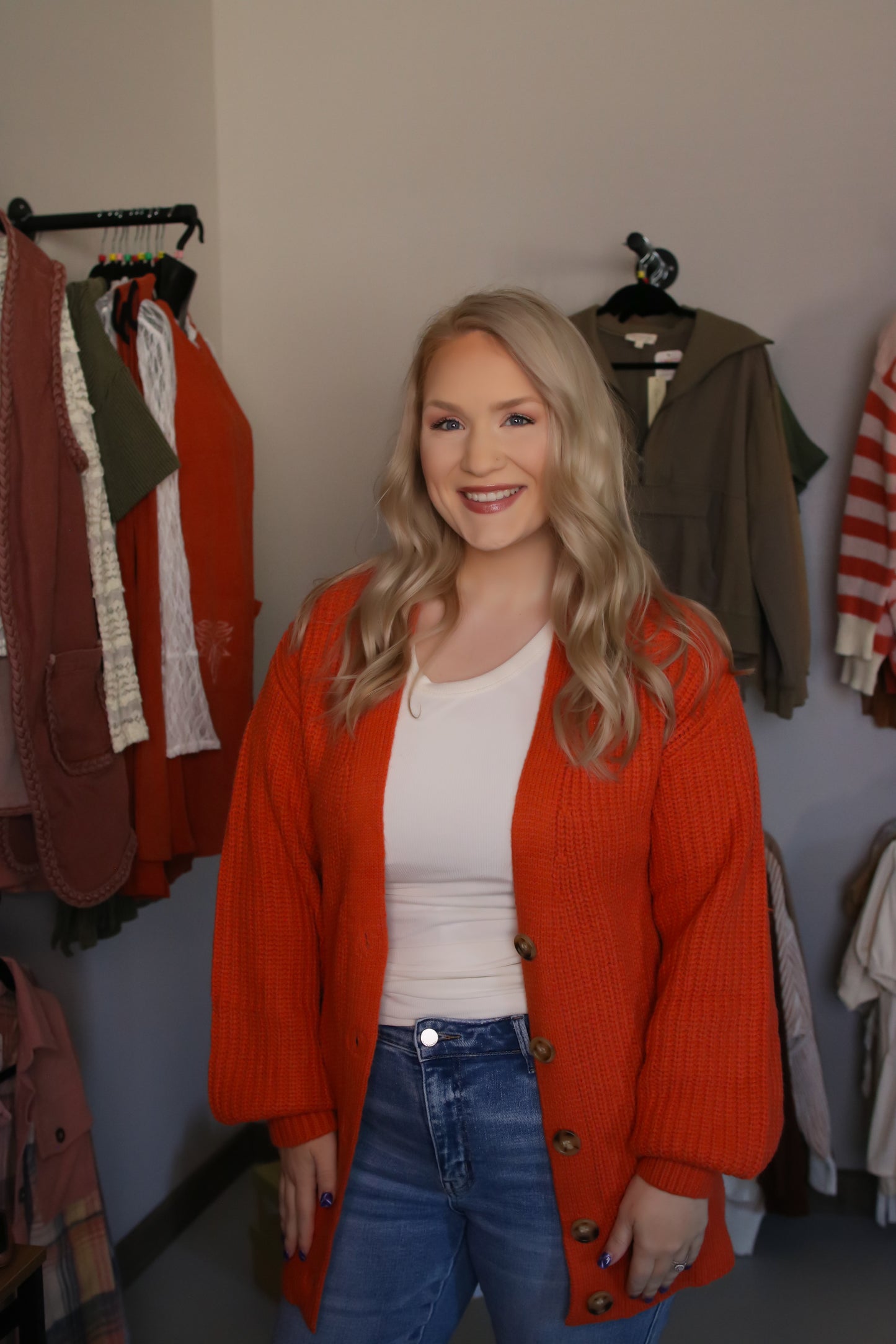 Orange Chunky Cardigan Sweater