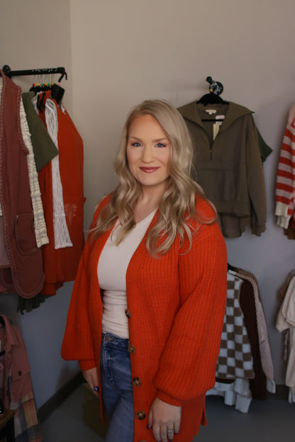 Orange Chunky Cardigan Sweater