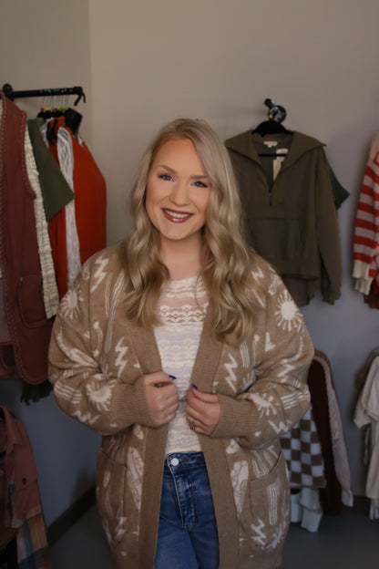 Western Graphic Knit Sweater Cardigan