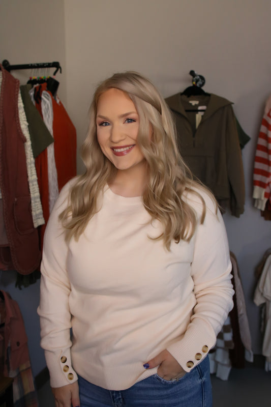 Botton Sleeve Crew Neck Sweater