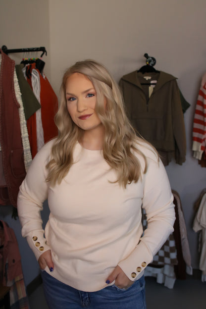 Botton Sleeve Crew Neck Sweater