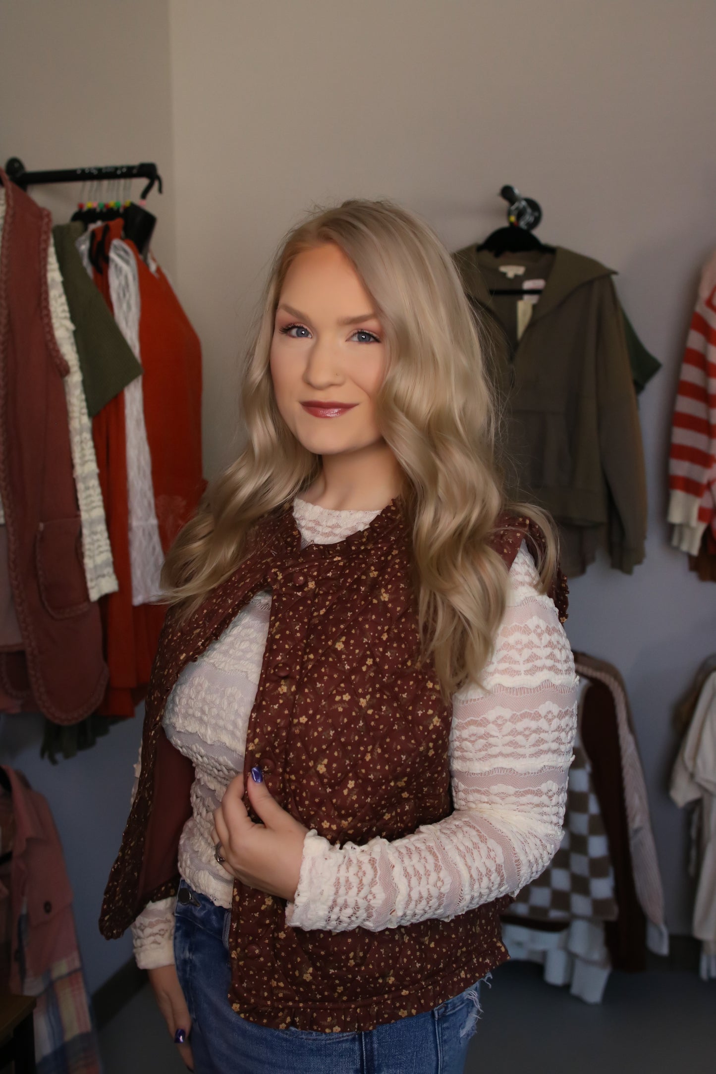 Ruffle Detail Quilted Vest