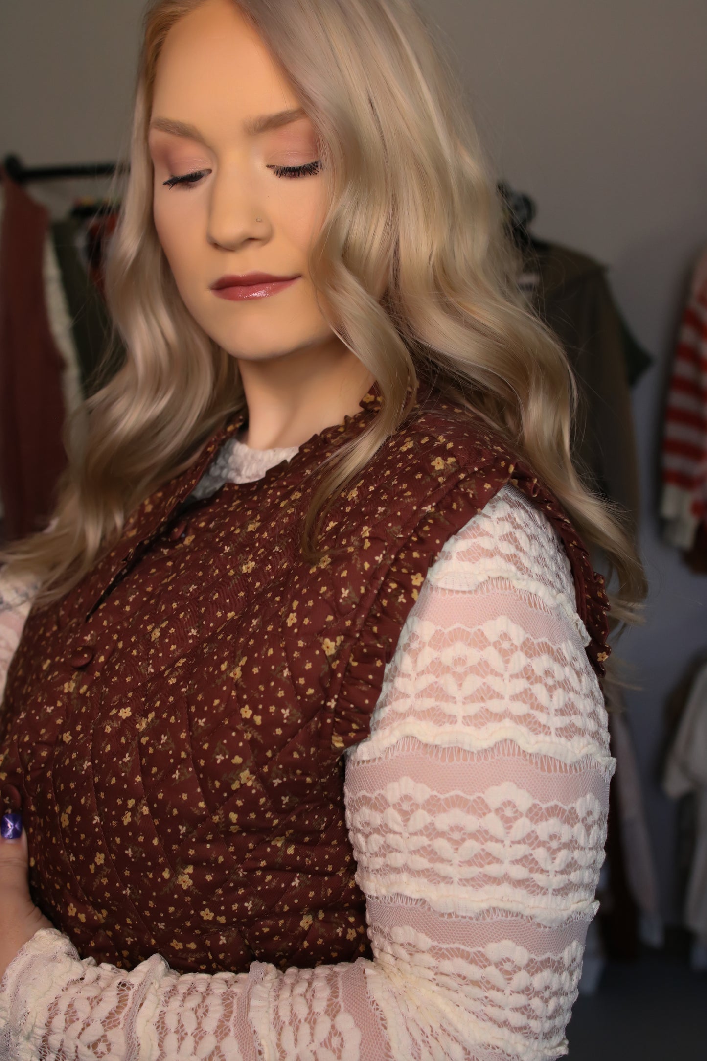 Ruffle Detail Quilted Vest