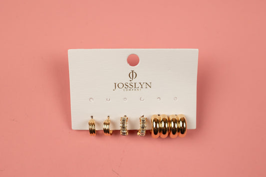 Baguette Stone Double Hoop Trio Earring Set | Gold