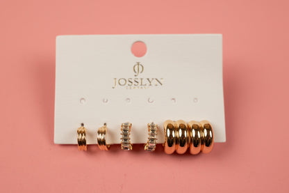 Baguette Stone Double Hoop Trio Earring Set | Gold