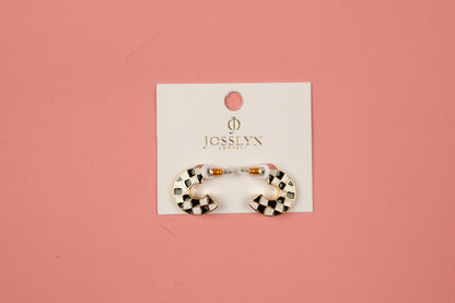 Double Sided Checkered Hoop Earrings | Gold