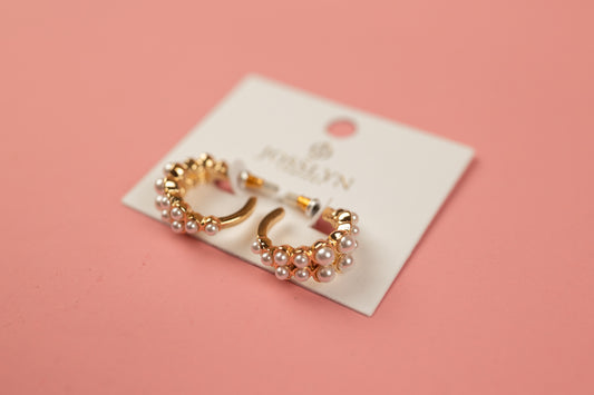 Pearl Mini Hoop Earrings | Gold