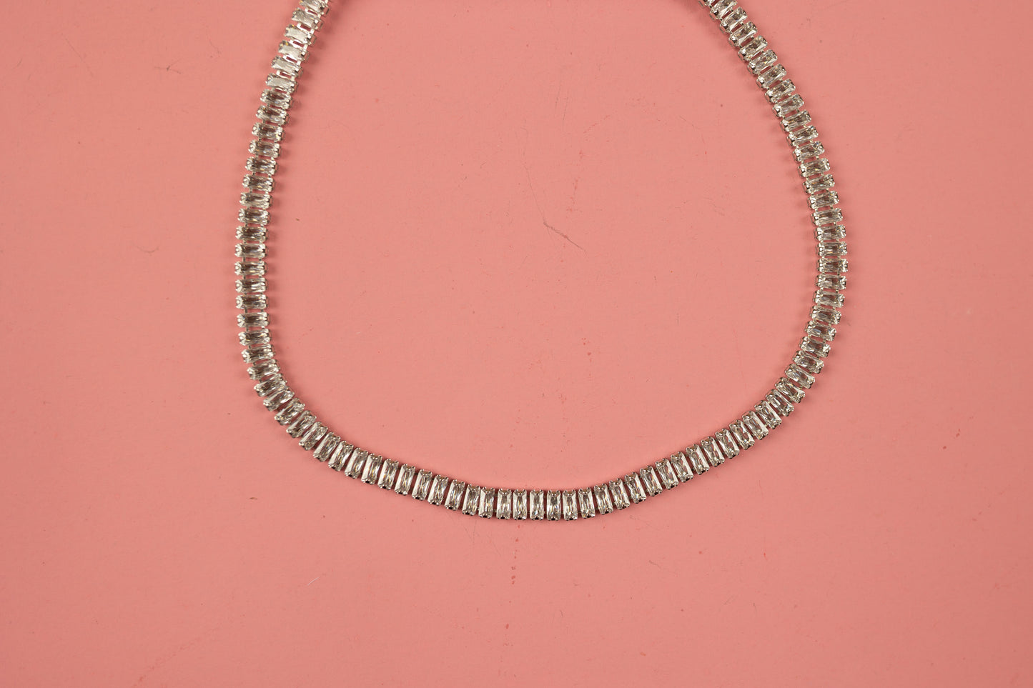 Baguette Stone Tennis Necklace | Silver