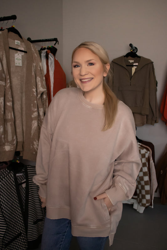 Acid Wash Fleece Hi-Low Pullover | Plus Size