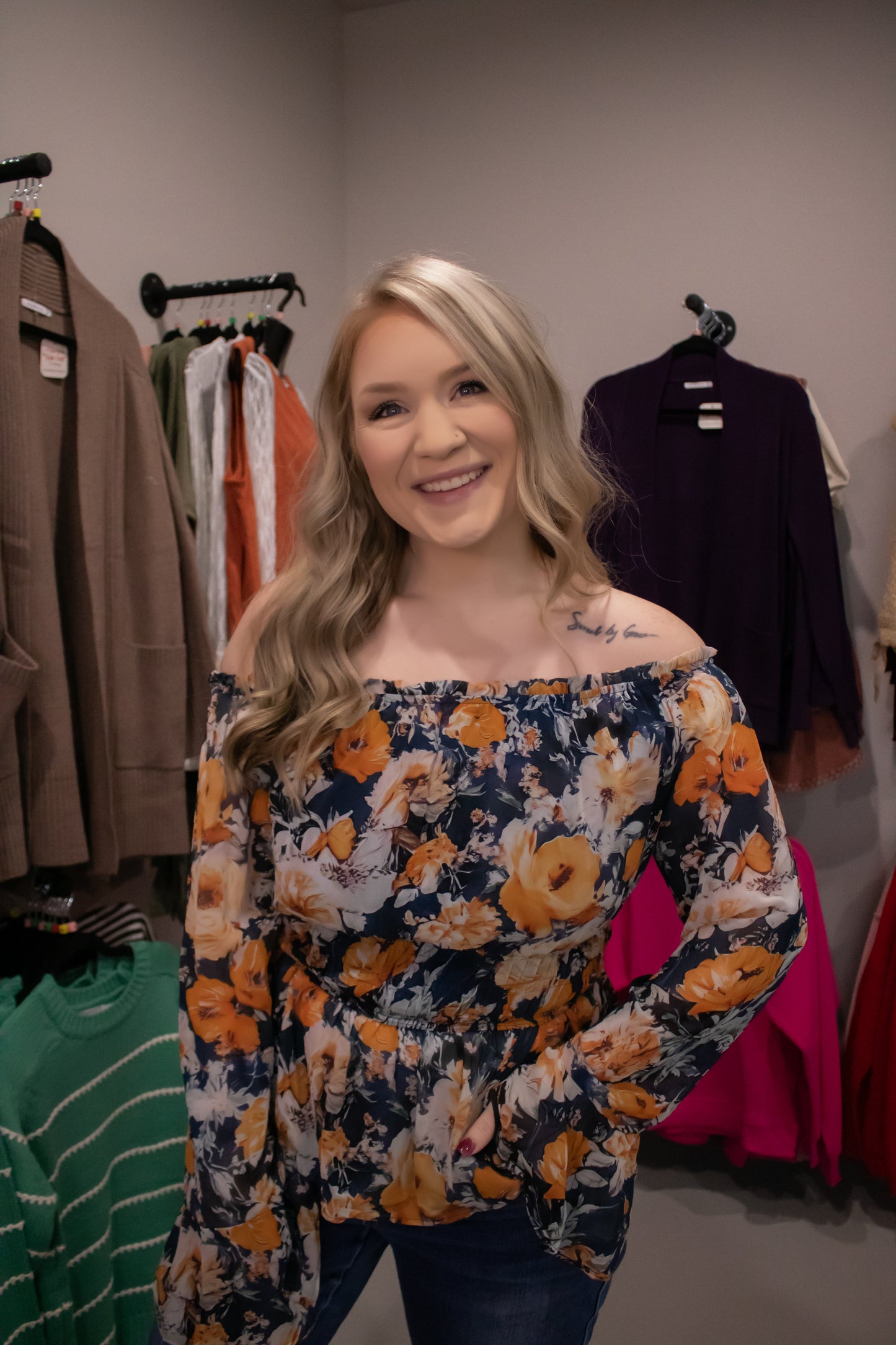 Floral Off Shoulder Bell Top