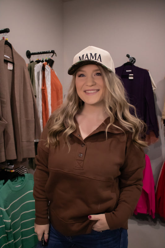 Fleece Half Snap Button Hooded Sweatshirt