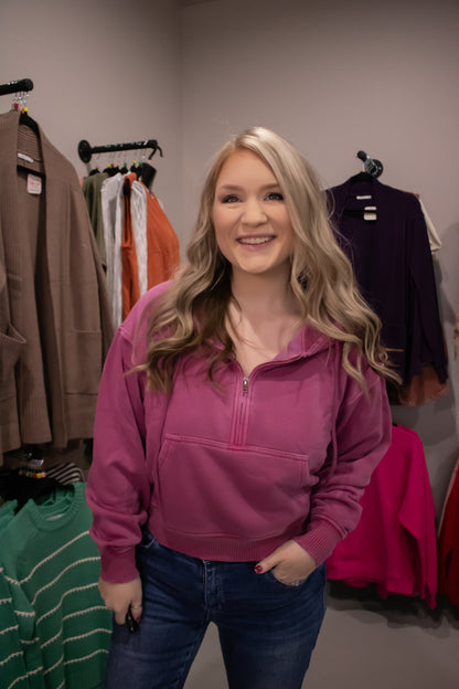 Fleece Half Zip Kangaroo Pocket Hoodie