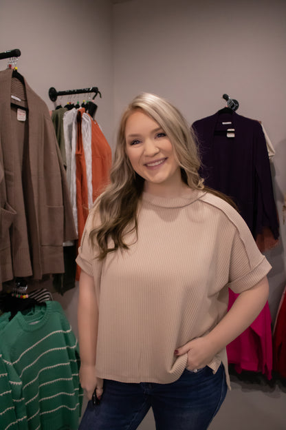 Ribbed Cuff Sleeve Tee